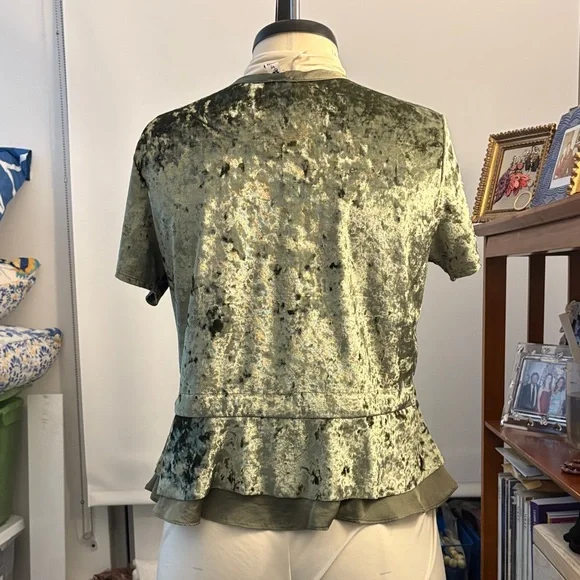 Luxurious Olive Velvet Short Sleeve Top - Picture 8 of 10